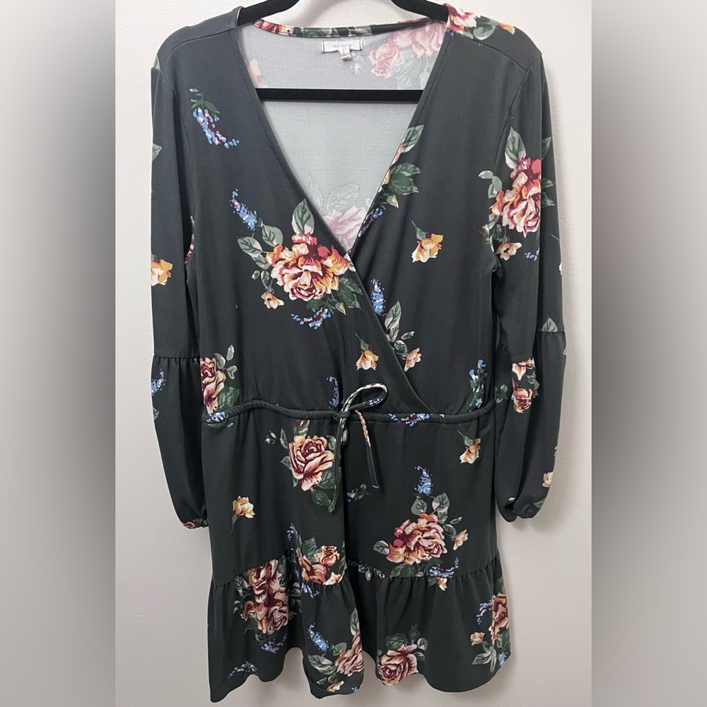 Maurices Black Floral Long Sleeve Wrap Dress
